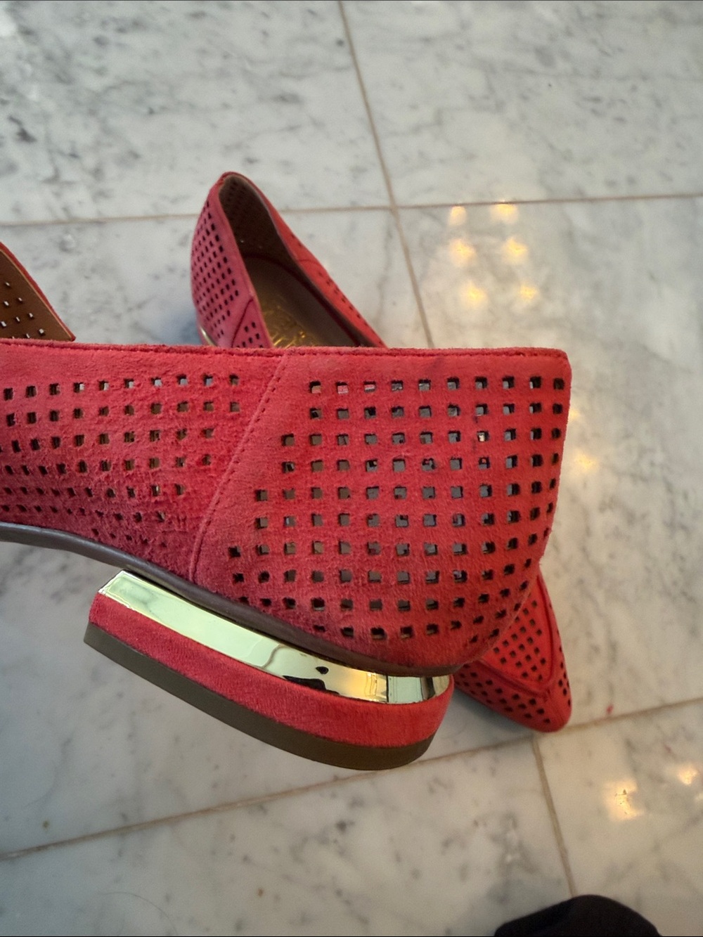 Franco Sarto Coral Perforated Suede Pointed Loafers - Picture 4 of 6